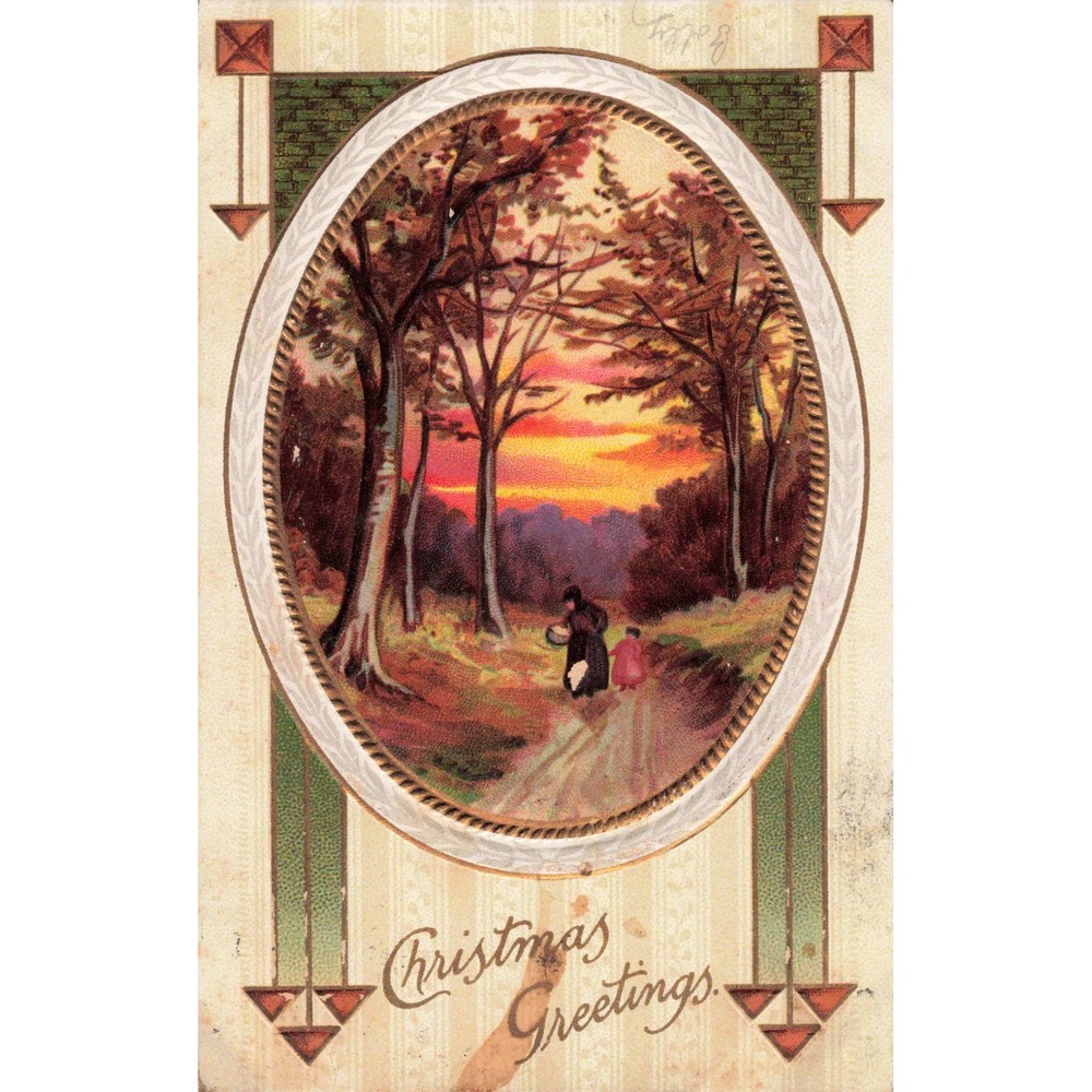 Antique 1909 Christmas Postcard Sunset Landscape Embossed Germany Series 1016 - Picture 1 of 2